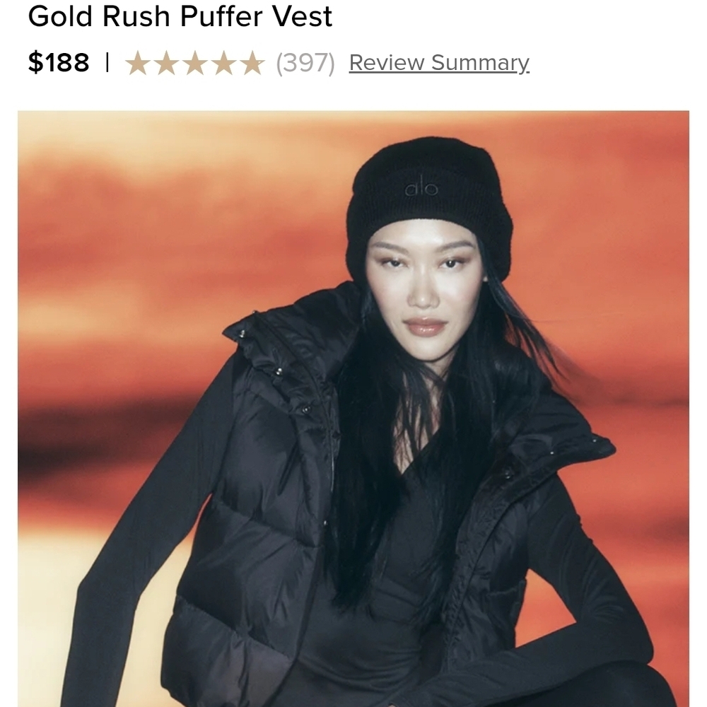 ALO NEW w/Tags Black Gold Rush Puffer Vest XS